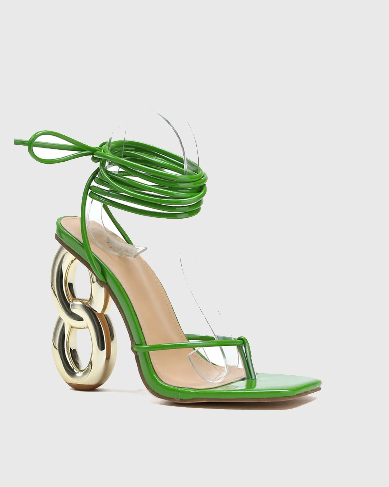 Albina Chain Heel Lace Up Sandals