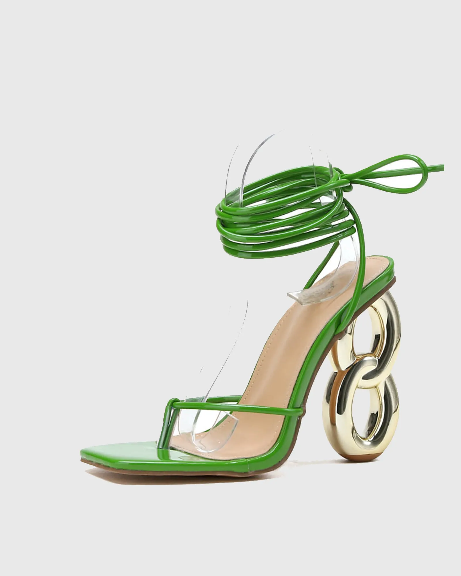 Albina Chain Heel Lace Up Sandals