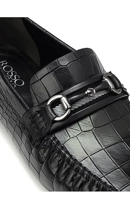Black Croco Textured Moccasins