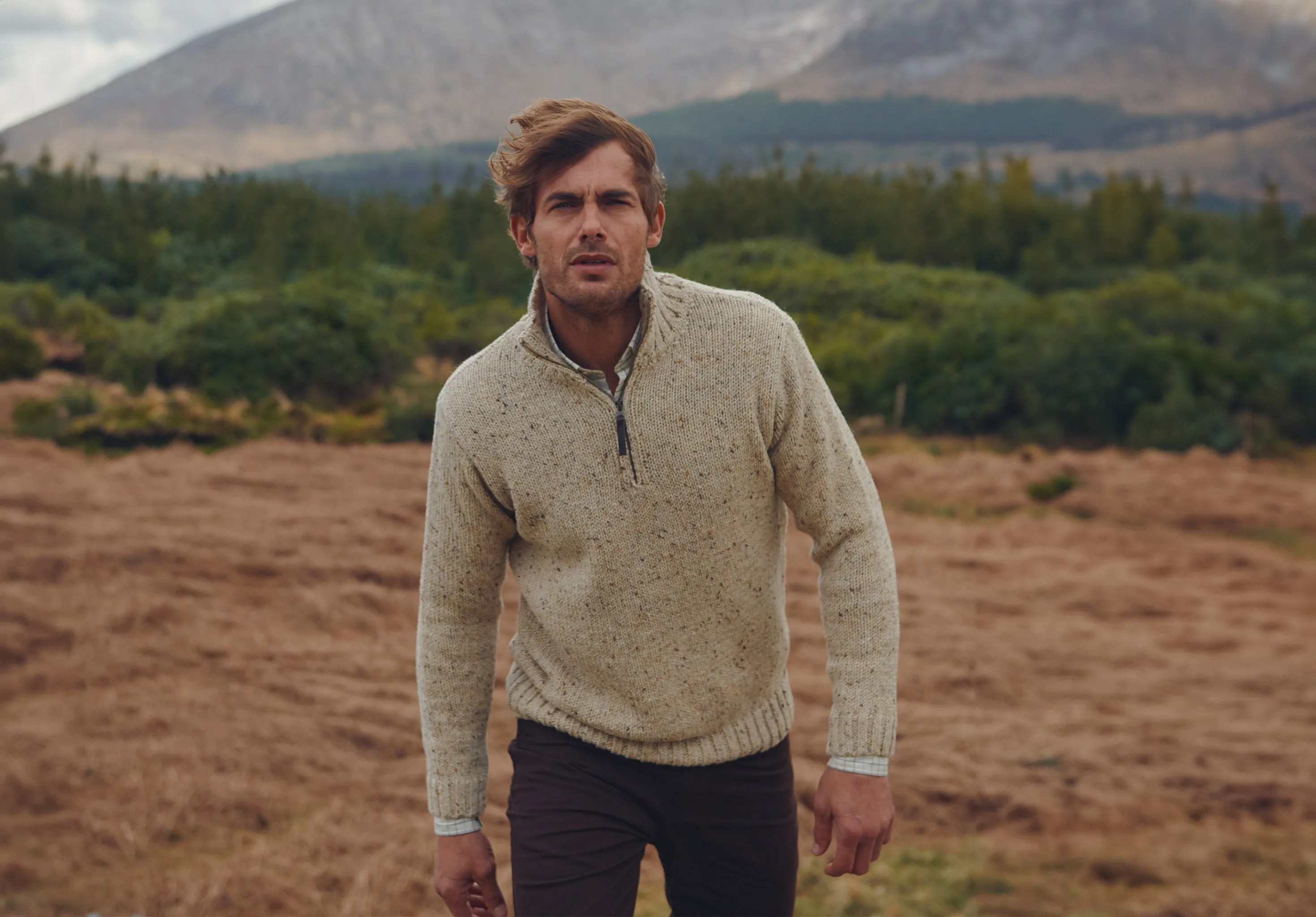 Callaghan Men’s Irish Knit Donegal Sweater - Stone