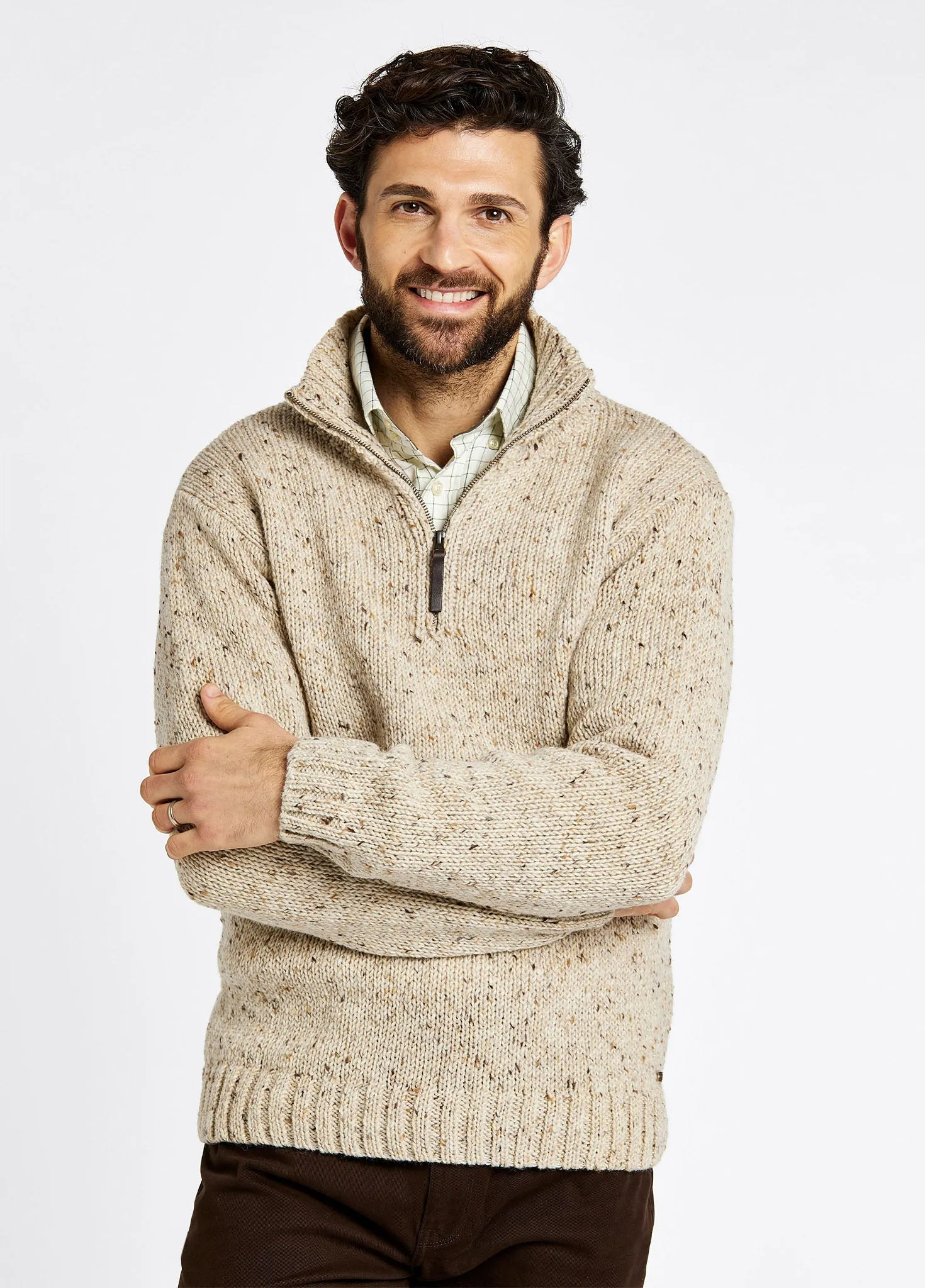 Callaghan Men’s Irish Knit Donegal Sweater - Stone