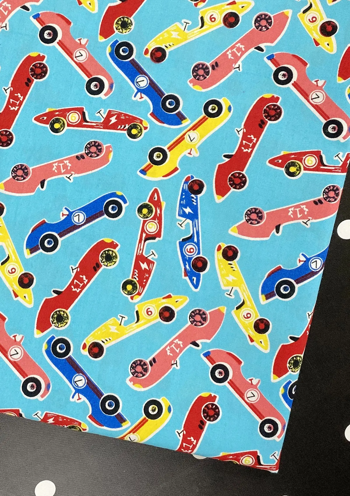 Cars Cotton Printed Fabric 45" Wide Sports Racing Cars 100% Craft Poplin Dressing Material D#203 - Sky Blue