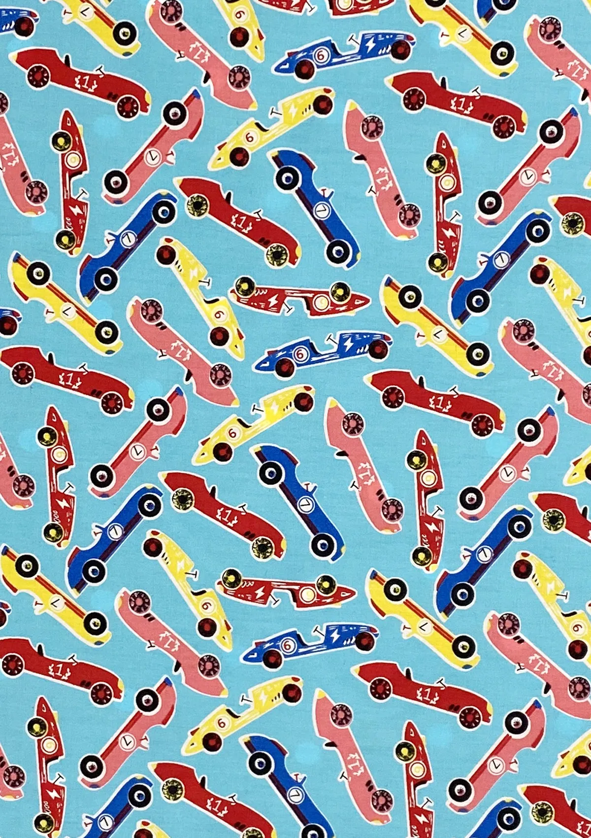 Cars Cotton Printed Fabric 45" Wide Sports Racing Cars 100% Craft Poplin Dressing Material D#203 - Sky Blue