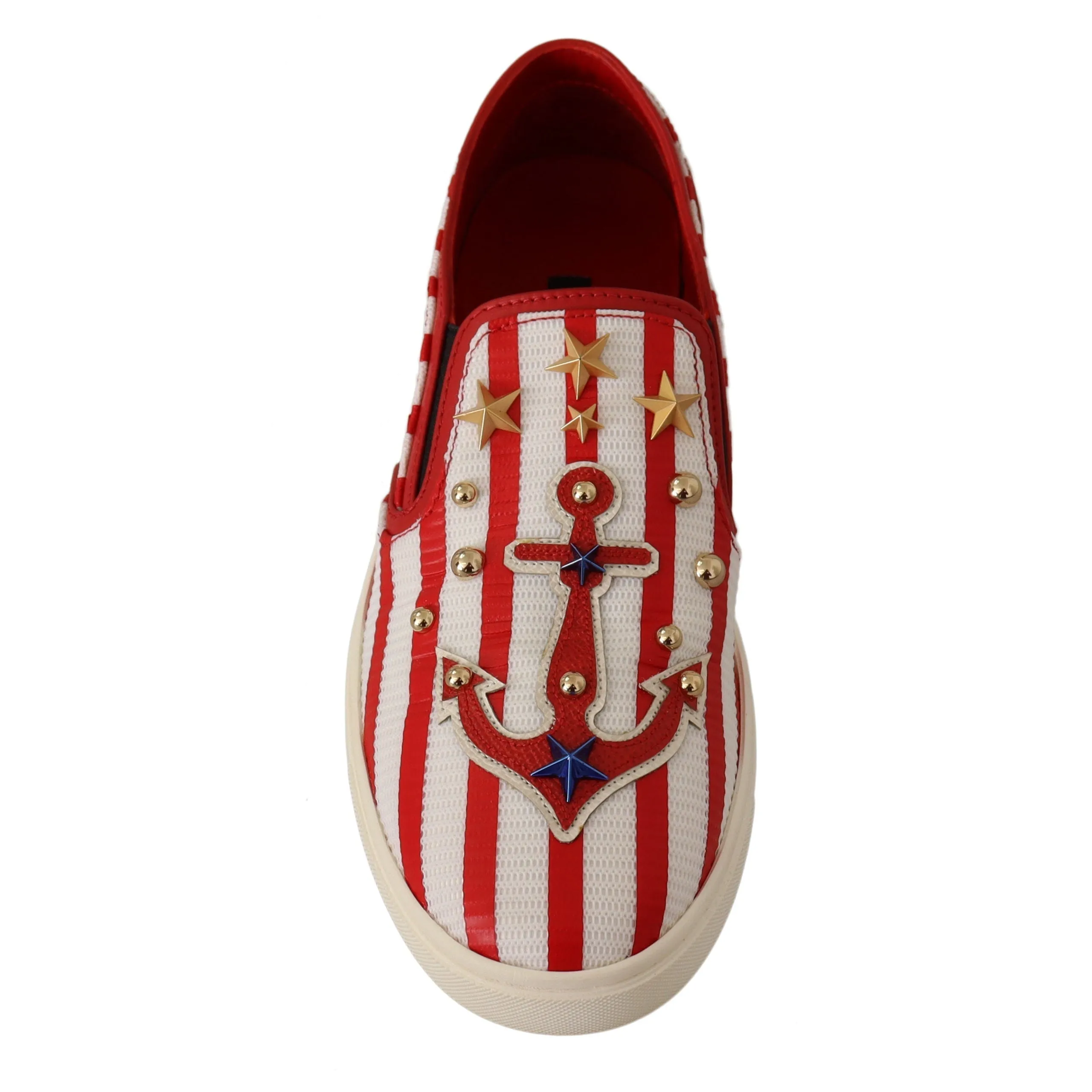 Dolce & Gabbana Stripe Print Studded Loafers