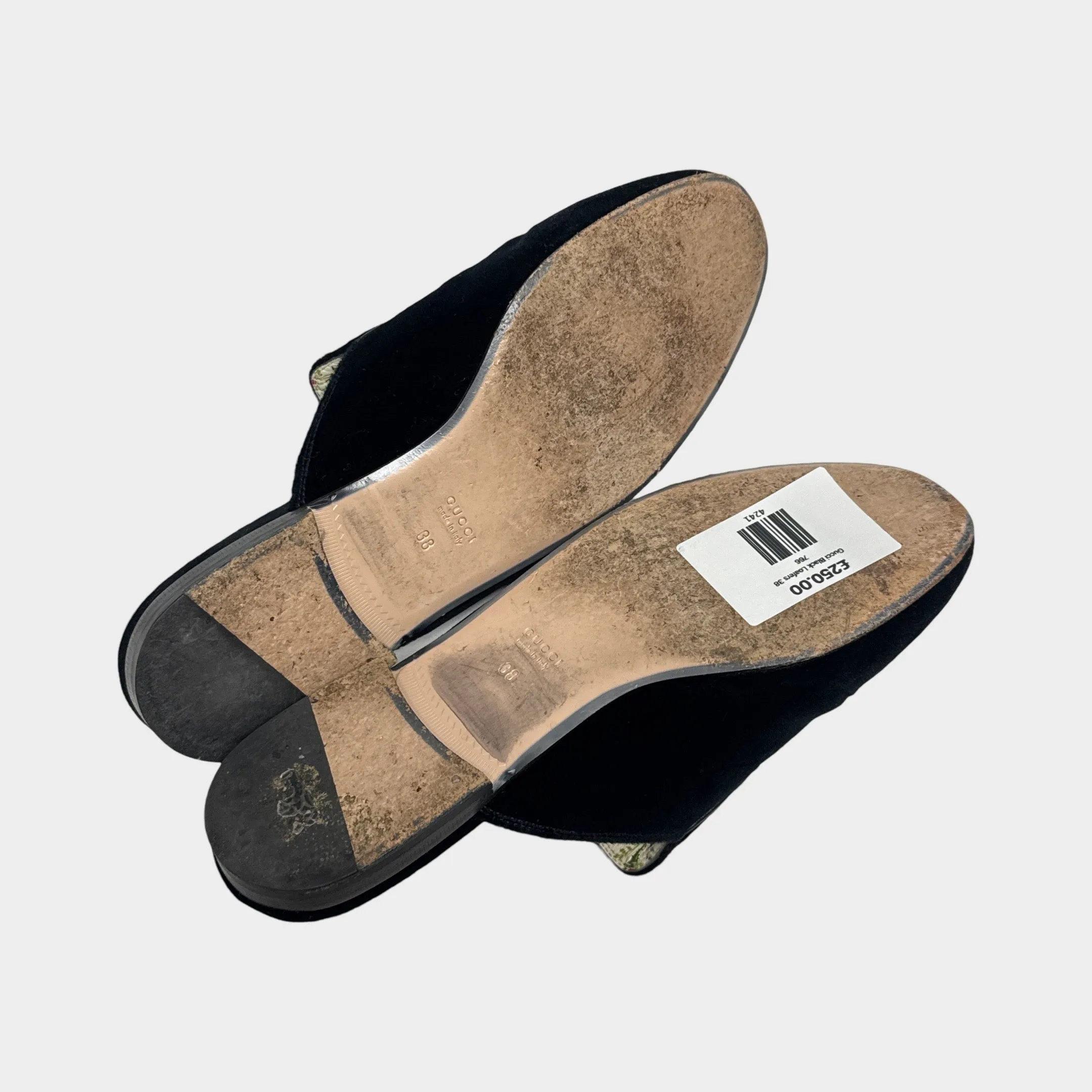 Gucci Women's Black Velvet Princetown Horsebit Crystal Embellished Mules