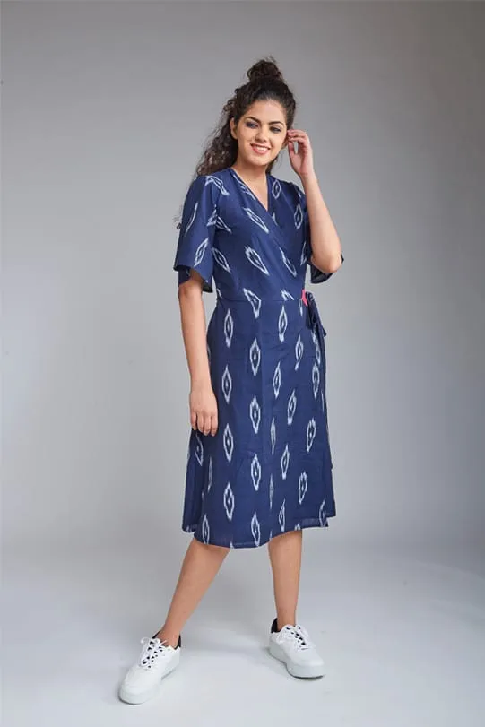 Layla Handloom Ikat Wrap Dress - Navy