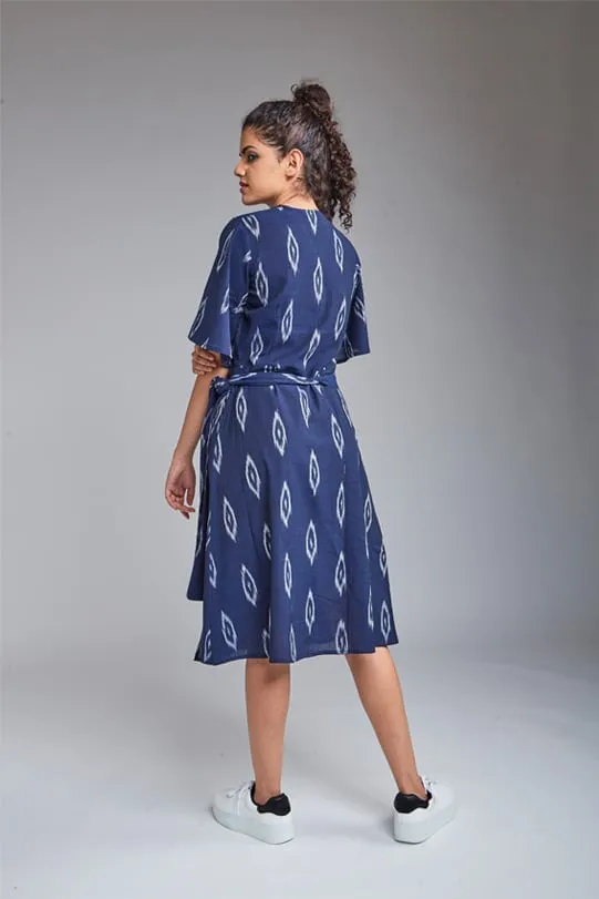 Layla Handloom Ikat Wrap Dress - Navy