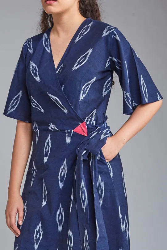 Layla Handloom Ikat Wrap Dress - Navy