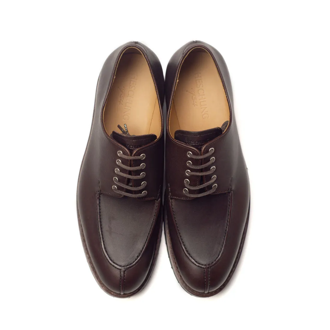 Meleze split-toe shoe in dark brown leather, Vibram lug sole