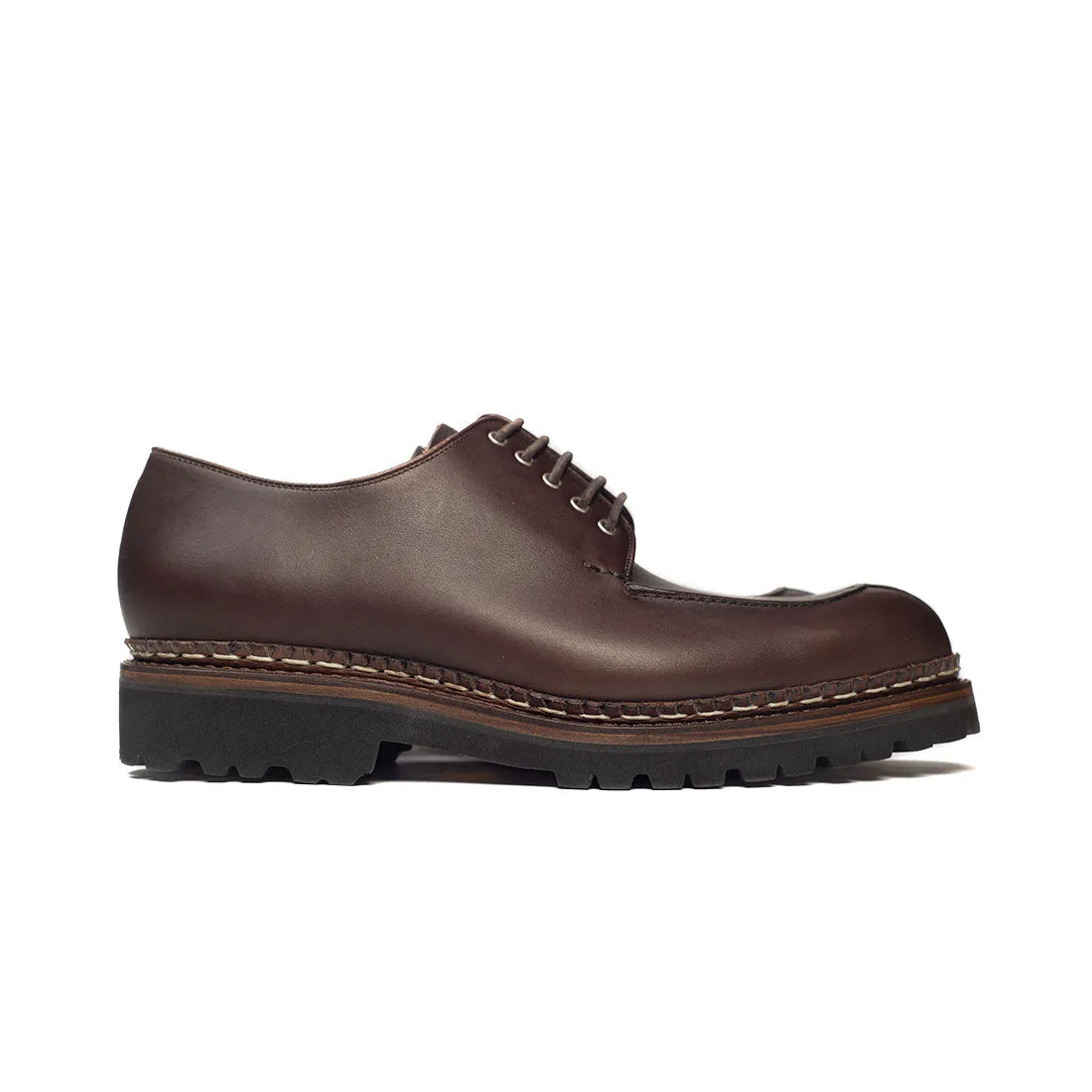 Meleze split-toe shoe in dark brown leather, Vibram lug sole