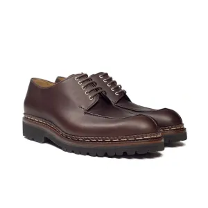 Meleze split-toe shoe in dark brown leather, Vibram lug sole
