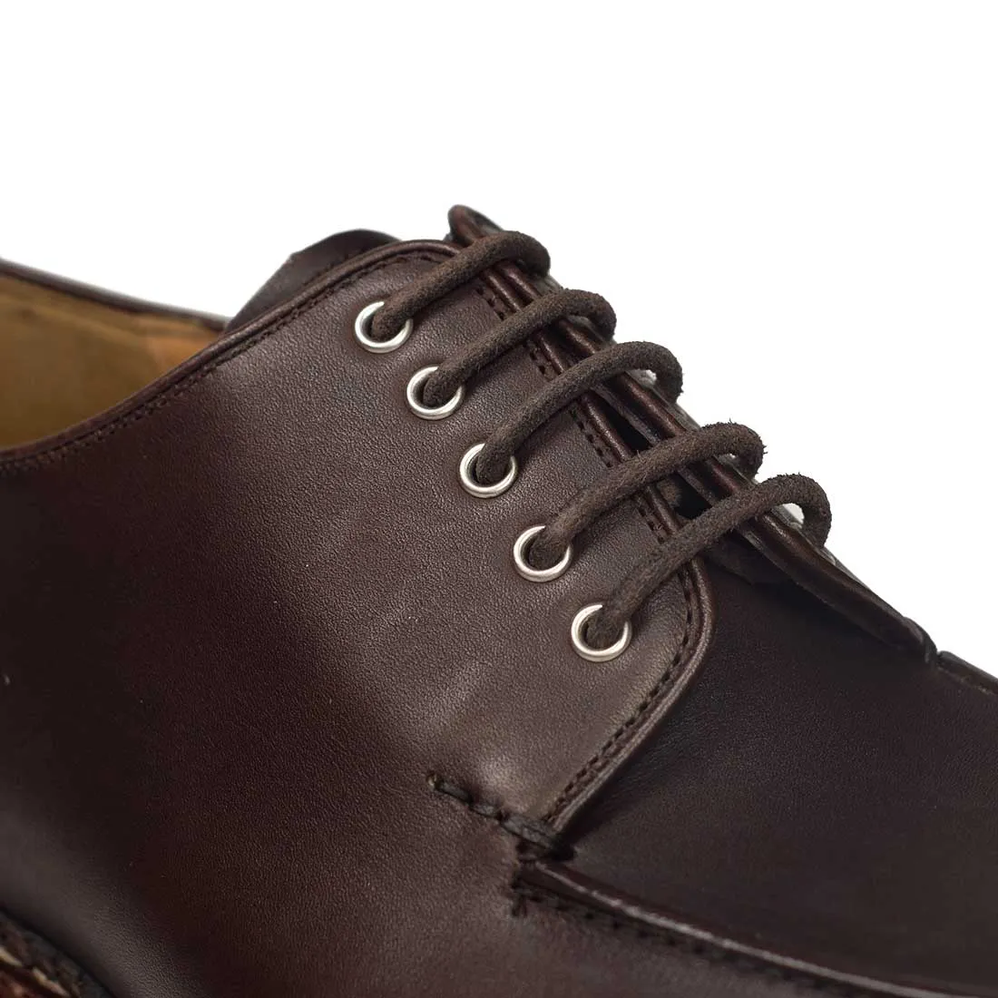 Meleze split-toe shoe in dark brown leather, Vibram lug sole