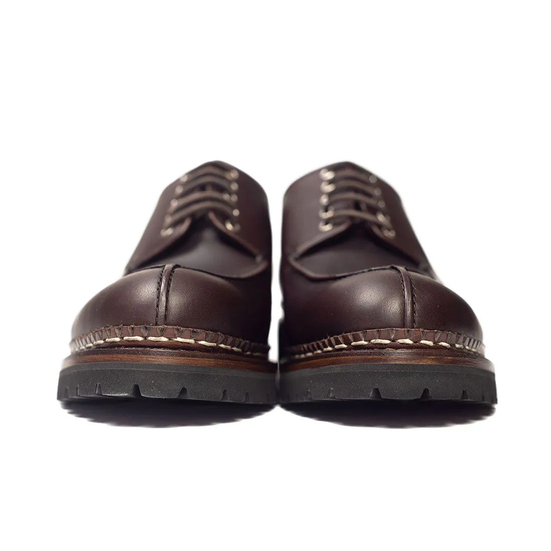 Meleze split-toe shoe in dark brown leather, Vibram lug sole