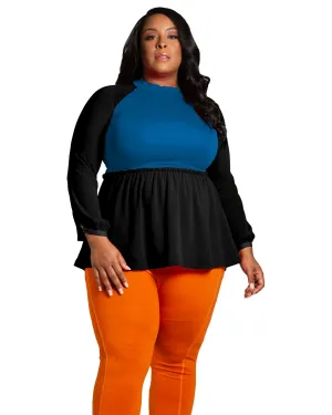 Melrose Mock Neck Peplum Top | Turquoise