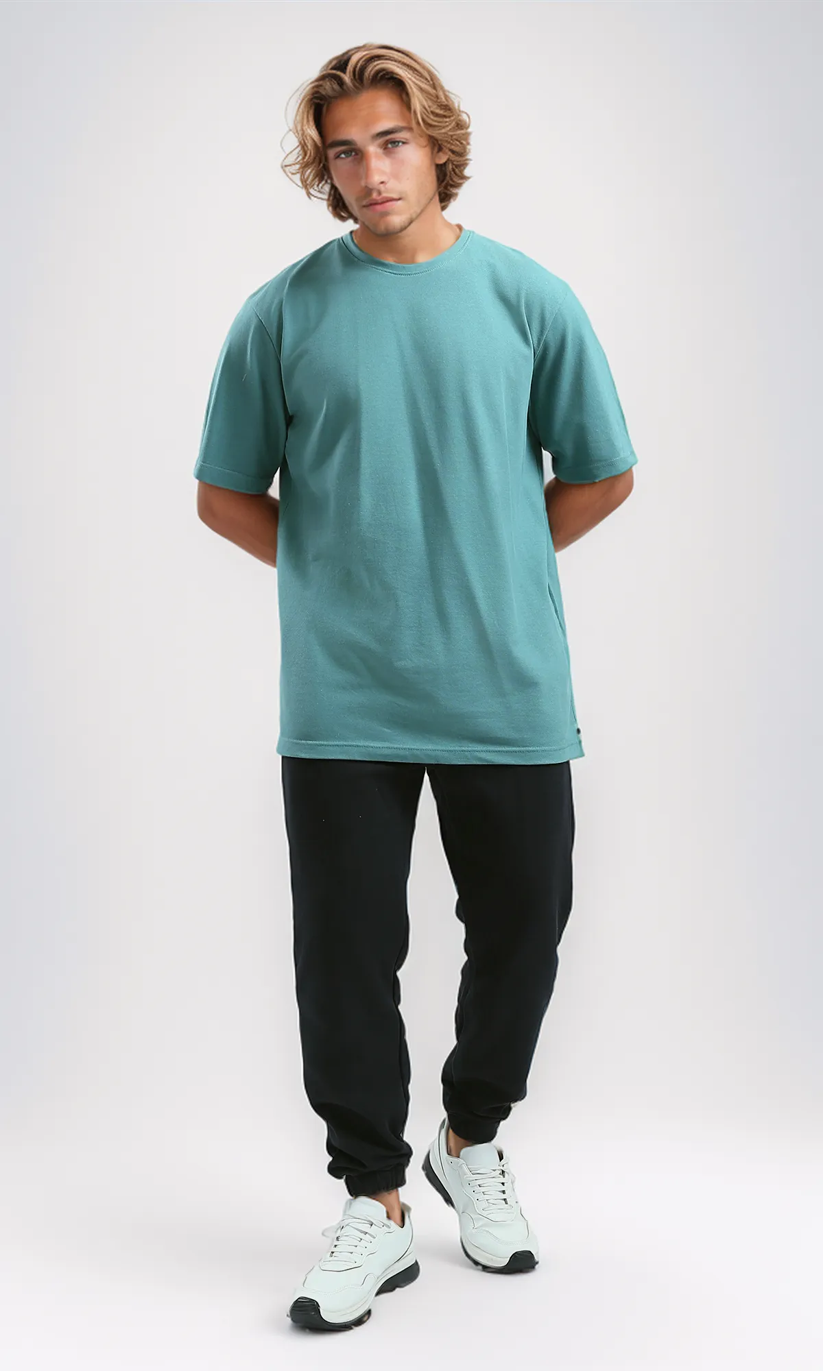 O189613 Dark Mintgreen Relaxed Fit Solid Basic Tee