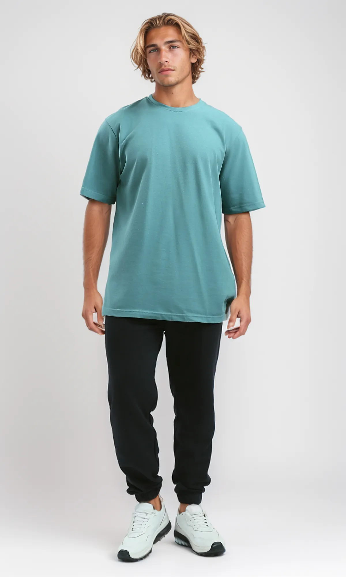 O189613 Dark Mintgreen Relaxed Fit Solid Basic Tee