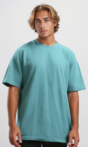 O189613 Dark Mintgreen Relaxed Fit Solid Basic Tee