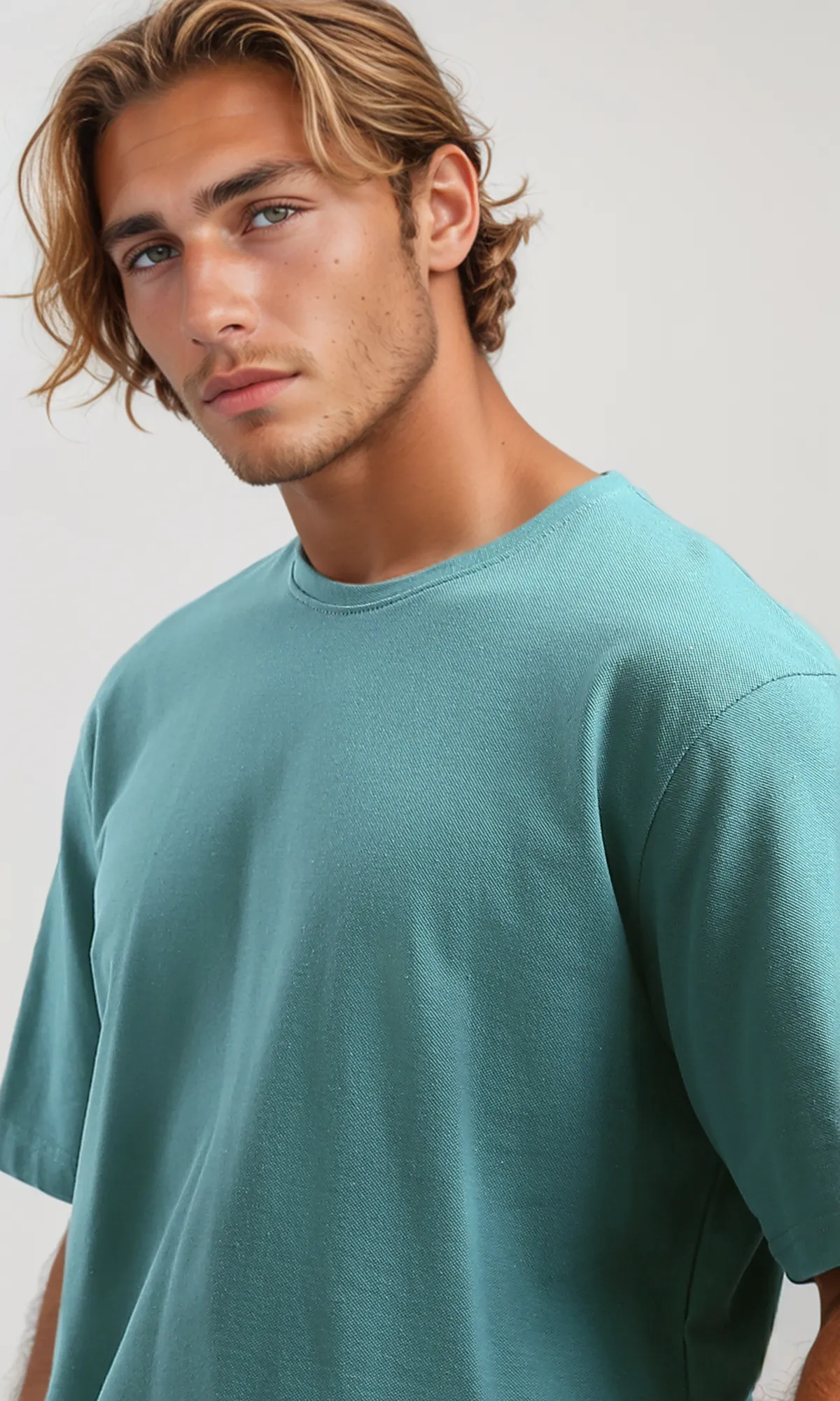O189613 Dark Mintgreen Relaxed Fit Solid Basic Tee