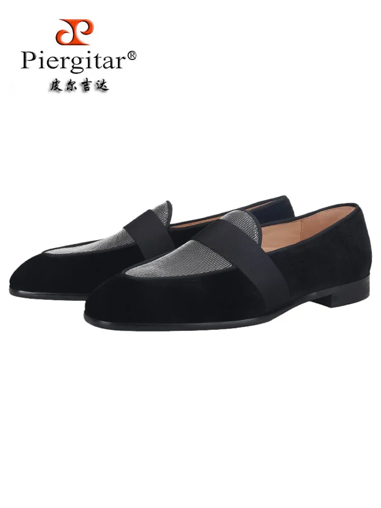 Pilgida Italian Design Handmade Ribbon Men's Loafers Shoes Patchwork Style Velvet Moccasins
