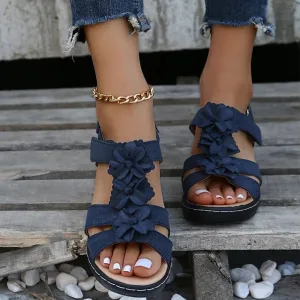 Purpdrank - Women's Sandals Wedge Sandals Comfort Shoes Outdoor Daily Beach Summer Flower Wedge Heel Open Toe Classic Casual PU Leather Polyester Buckle Solid Color Floral Solid Colored Black White Yellow