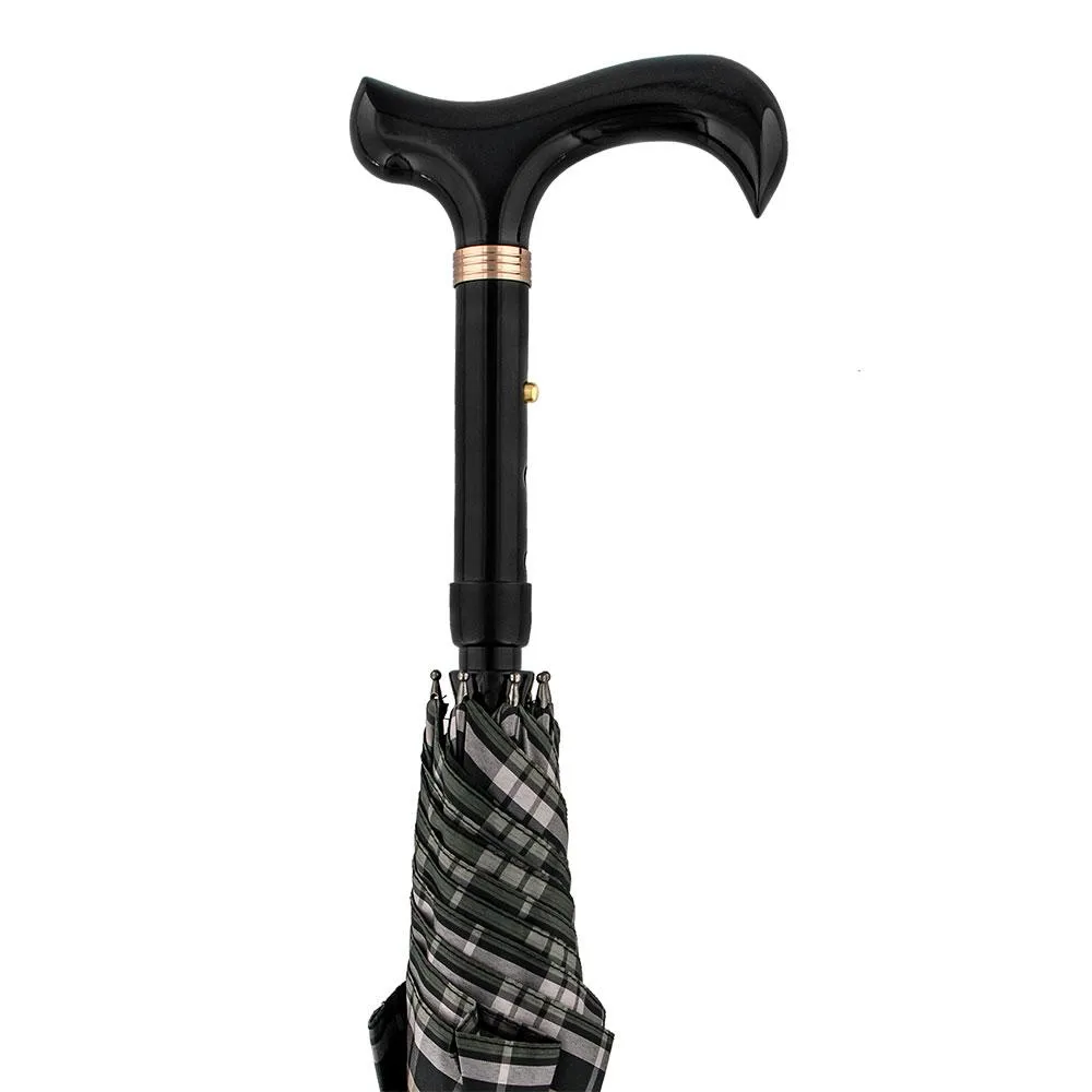 Scratch and Dent Plaid Umbrella Derby Adjustable Walking Cane w/ Auto Spring V1822