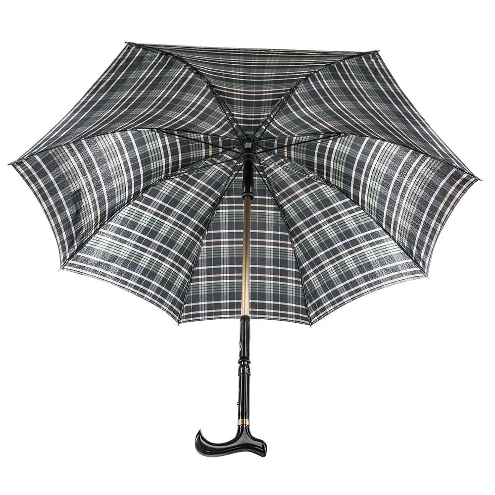 Scratch and Dent Plaid Umbrella Derby Adjustable Walking Cane w/ Auto Spring V1822