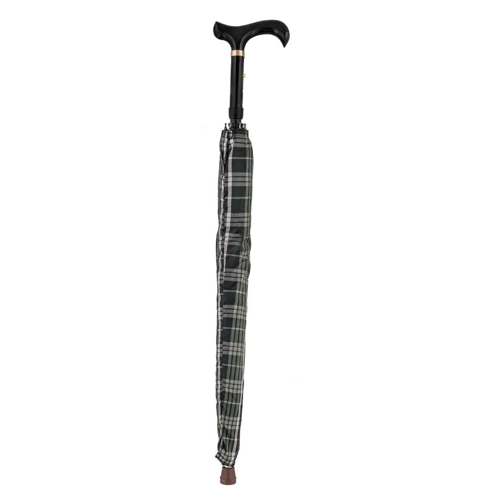 Scratch and Dent Plaid Umbrella Derby Adjustable Walking Cane w/ Auto Spring V1822