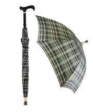 Scratch and Dent Plaid Umbrella Derby Adjustable Walking Cane w/ Auto Spring V1822