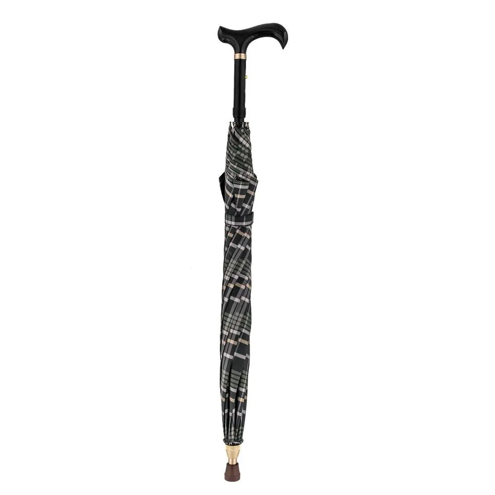 Scratch and Dent Plaid Umbrella Derby Adjustable Walking Cane w/ Auto Spring V1822
