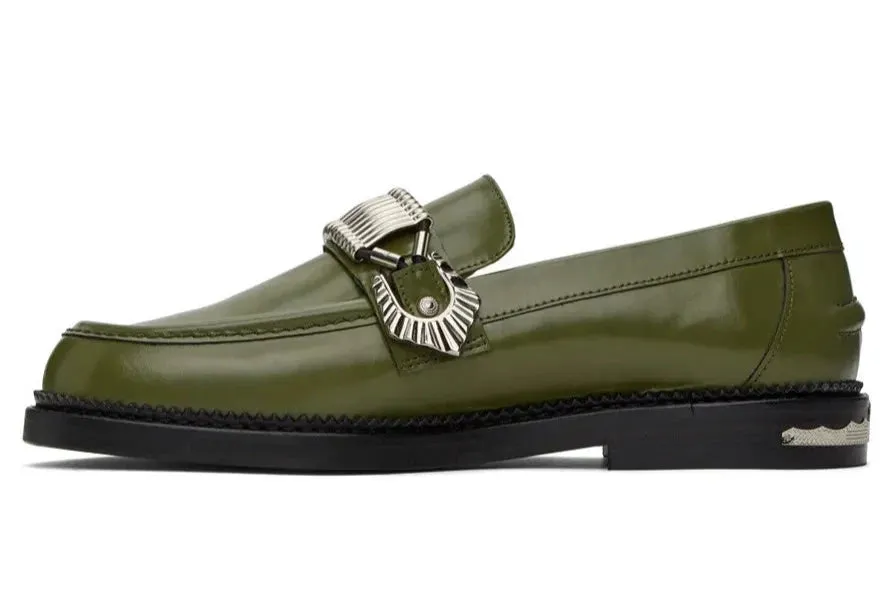 Slip-On Green Leather Loafers