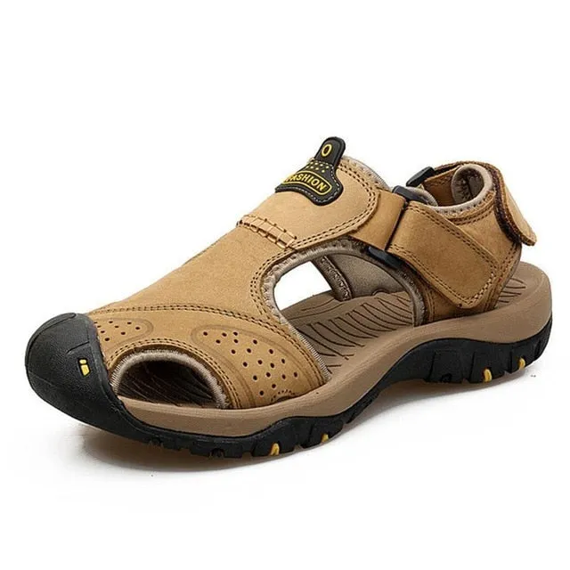 Vancat 2019 New Big Size Genuine Leather Cowhide Men Sandals Summer Quality Beach Slippers Casual Sneakers Outdoor Beach Shoes
